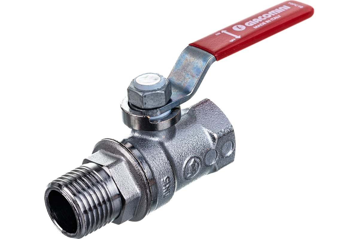 Шаровой кран Giacomini R254DL 1/2", внутренняя/наружная, ручка-рычаг красный, хромированный R254LX003