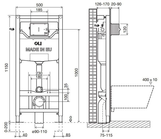 Инсталляция для унитаза OLI 120 Eco Sanitarblock pneumatic 879235pKA00 с кнопкой Karisma хром