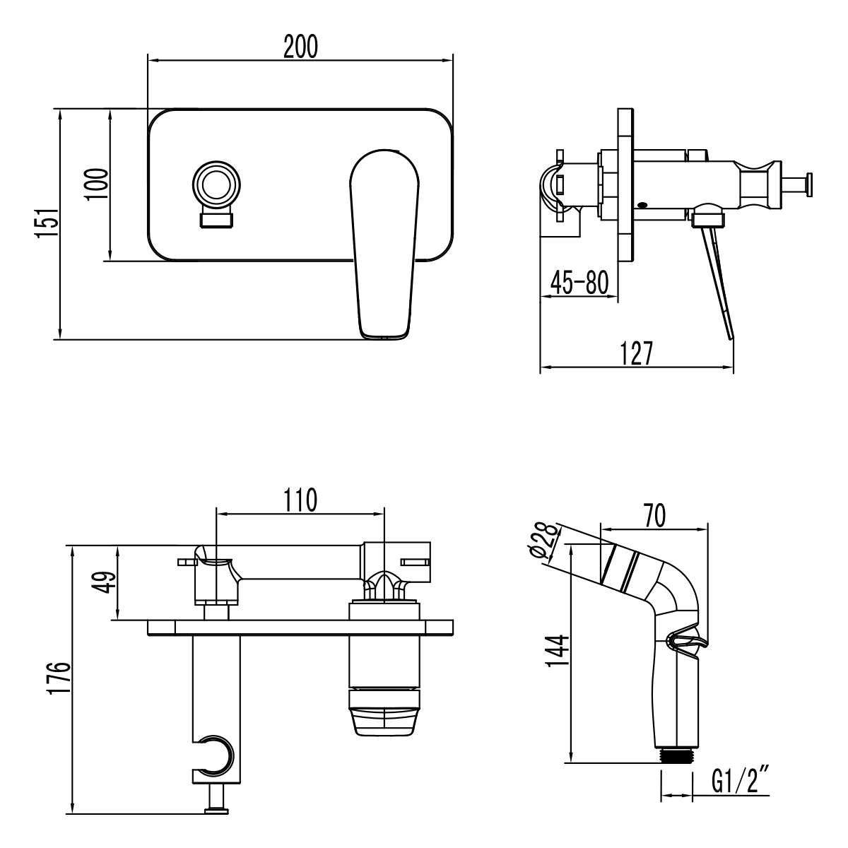 Смеситель Lemark Bronx LM3720BL с гигиеническим душем, черный