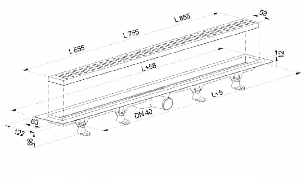 Душевой лоток Plast Brno SZE5391 390 мм с решеткой, сухой затвор