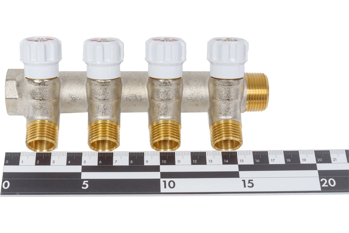 Коллектор MVI латунный с регулирующими вентилями 3/4"x1/2"x4 выхода MM.404.0504