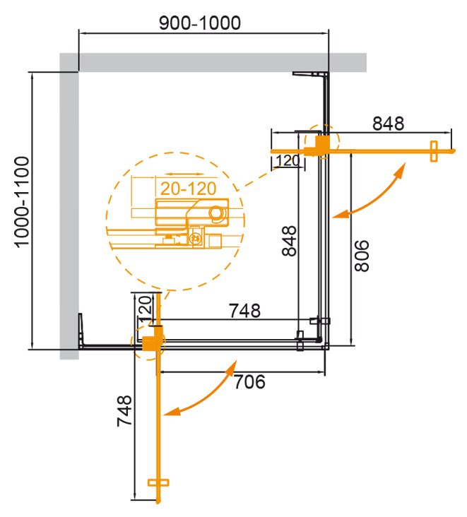 Душевой уголок Cezares SLIDER-AH-2-90/100-100/110-C-Cr 90/100x100/110 прозрачный, хром