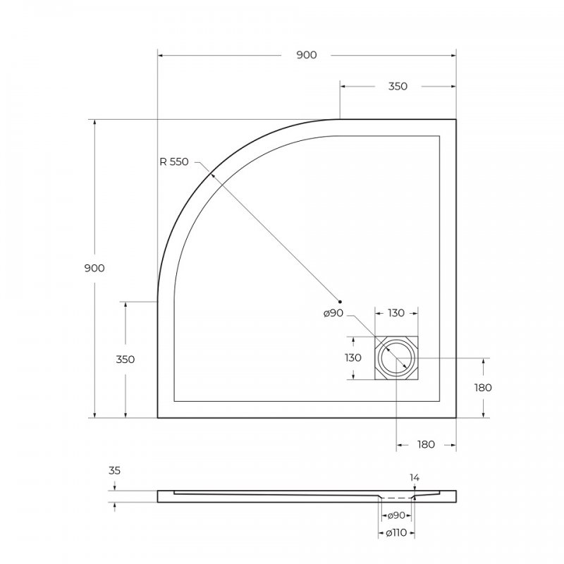 Поддон для душа BelBagno TRAY-MR-UNO-R-90-550-35-W-CR 90x90 белый