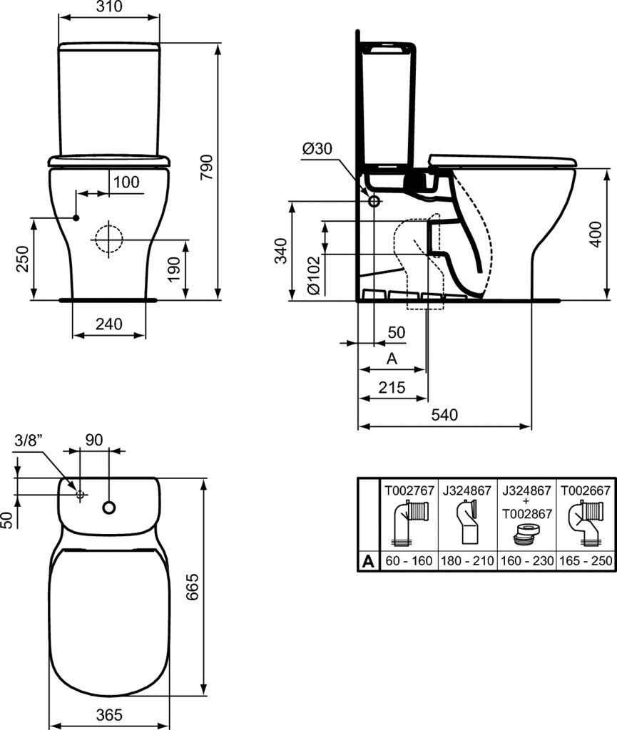 Унитаз-компакт напольный Ideal Standard Tesi Aquablade V0005D (с бачком и сиденьем SoftClose)