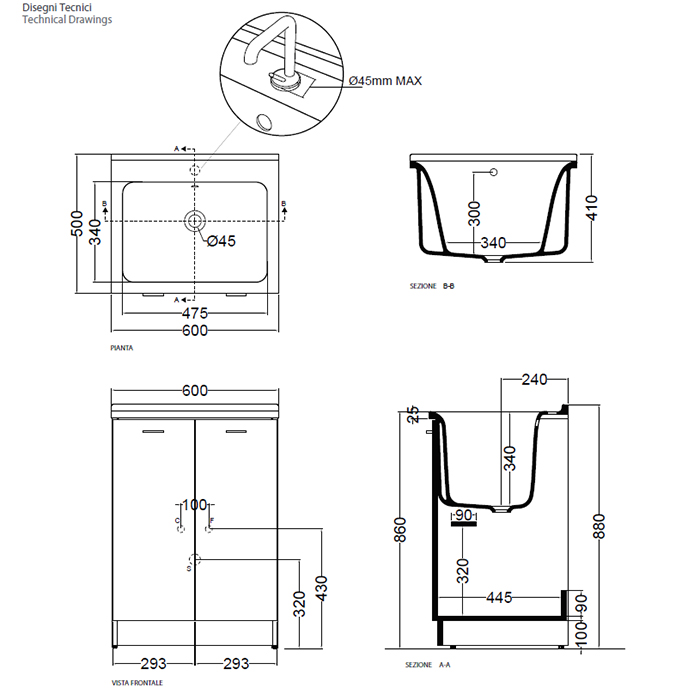 Раковина Kerasan Aquadom 60х50 см для постирочной, без отв.029201*0