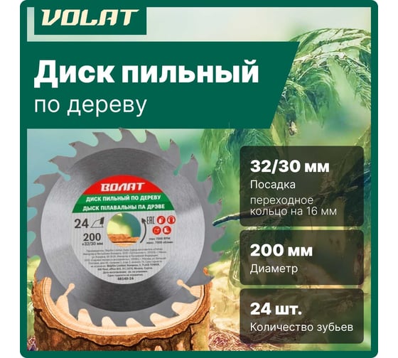 Диск пильный по дереву 200x32/30 мм, Z24 ВОЛАТ 88140-24