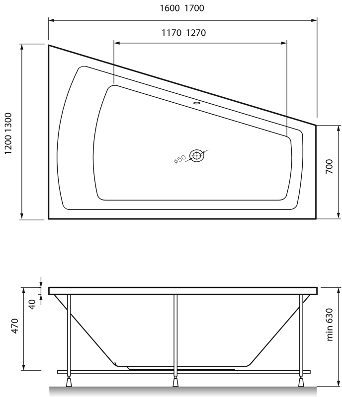 Акриловая ванна Vayer Trinity 160x120 см L