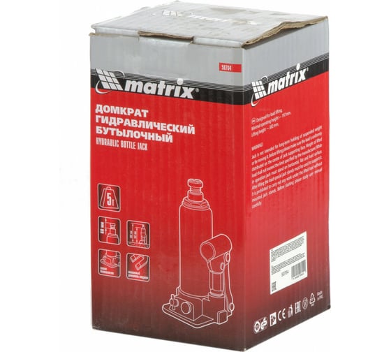 Гидравлический бутылочный домкрат, 5 т, h подъема 197–382 мм Matrix 50764