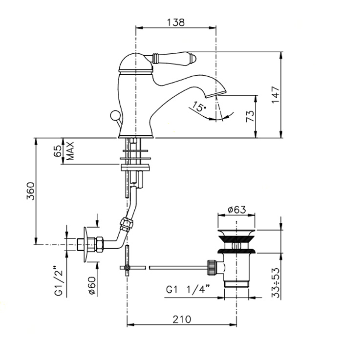 Смеситель для раковины Nicolazzi Petit M.Blanc 3402BZ76 бронза