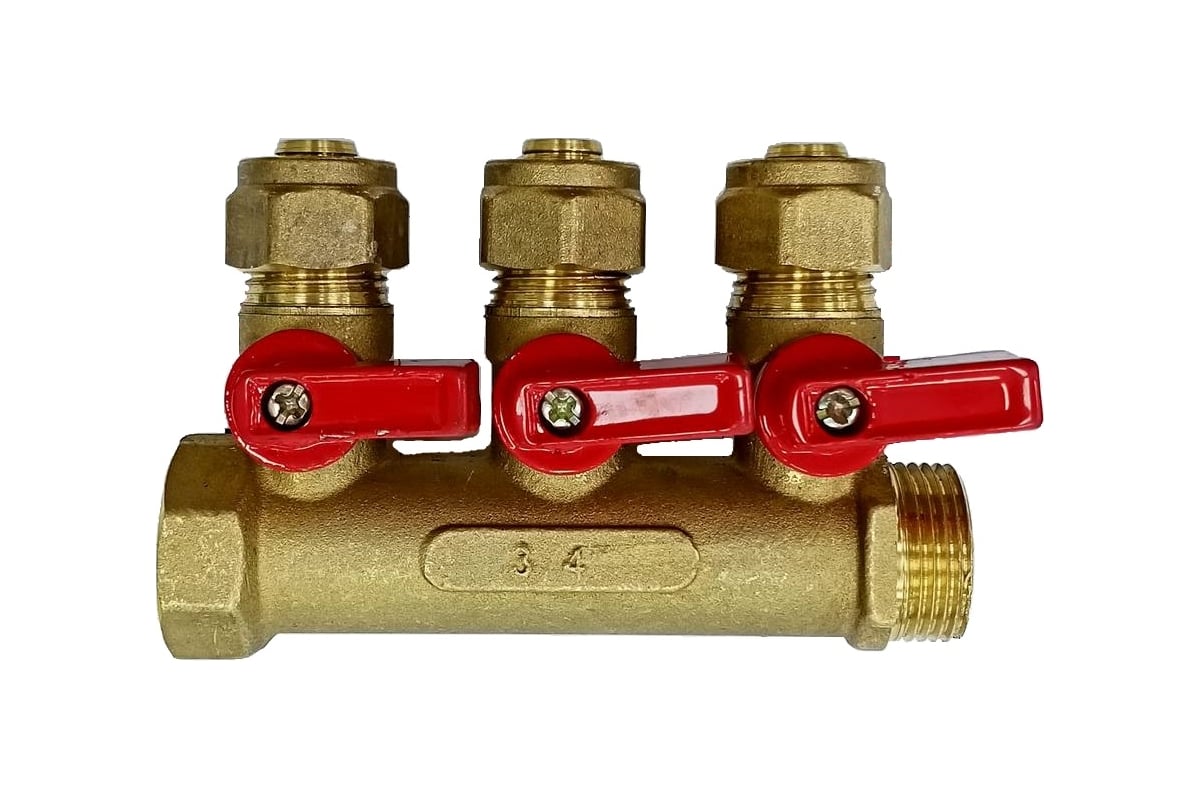 Коллектор для м/п труб 3/4x3/4x16x3 вых с кранами PROFLINE УТ-00036225