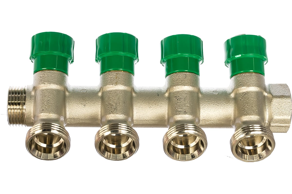 Модульный коллектор ELSEN 3/4", 4 контура, размер отвода-3/4" ЕК, с вентилями, латунь EMW01.04