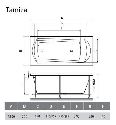 Акриловая ванна Relisan Tamiza 120x70 см