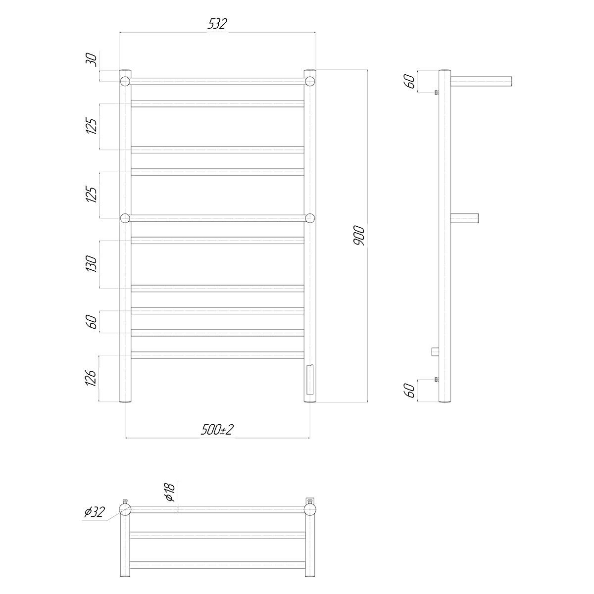 Полотенцесушитель электрический Lemark Pramen LM33910Z П10 50x90