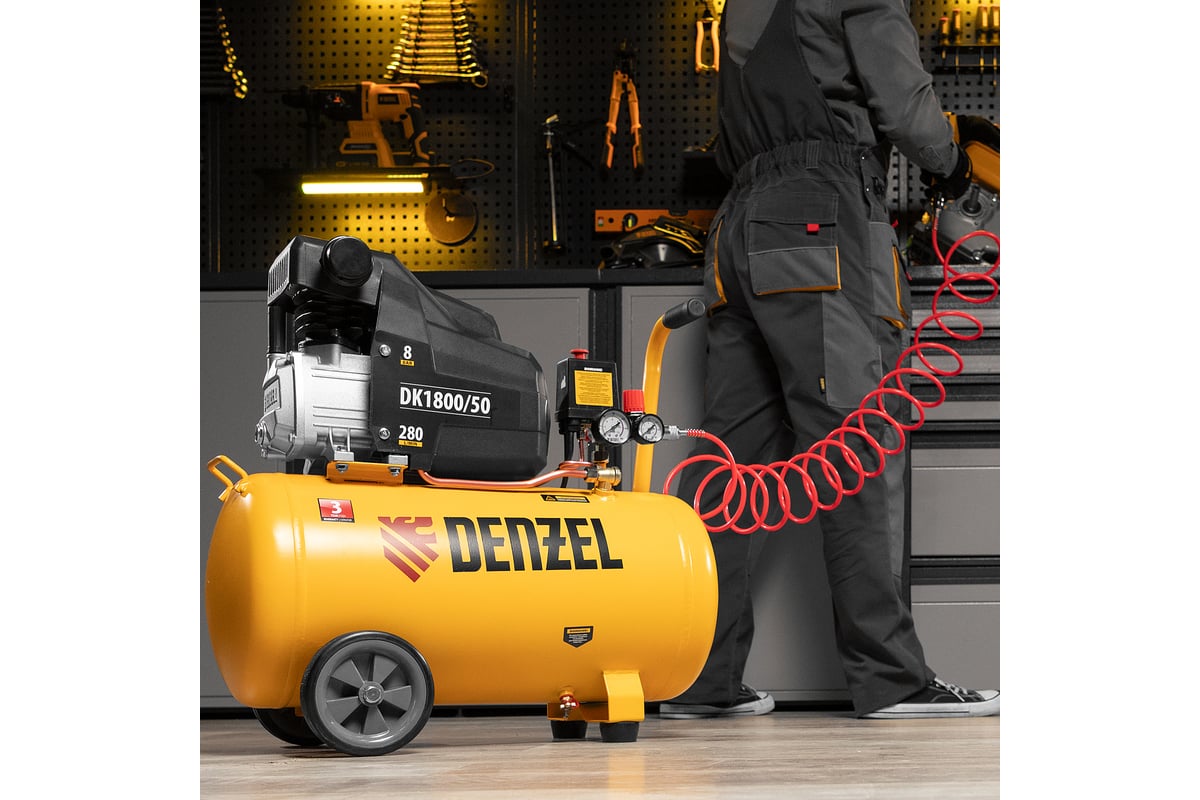 Воздушный компрессор Denzel DK1800/50,Х-PRO 1,8 кВт, 280л/мин, 50л 58068