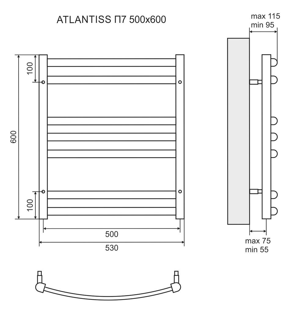Полотенцесушитель электрический Lemark Atlantiss LM32607REBL П7 50x60, черный