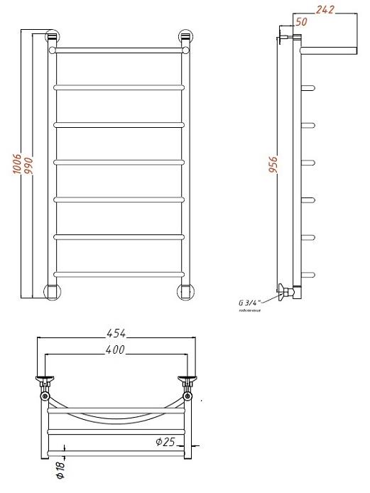 Полотенцесушитель водяной Aquanet Romeo 40x100 см, с верхней полкой