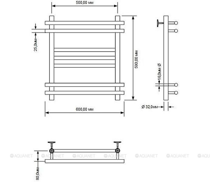 Полотенцесушитель водяной Aquanet Largo 50x60 см