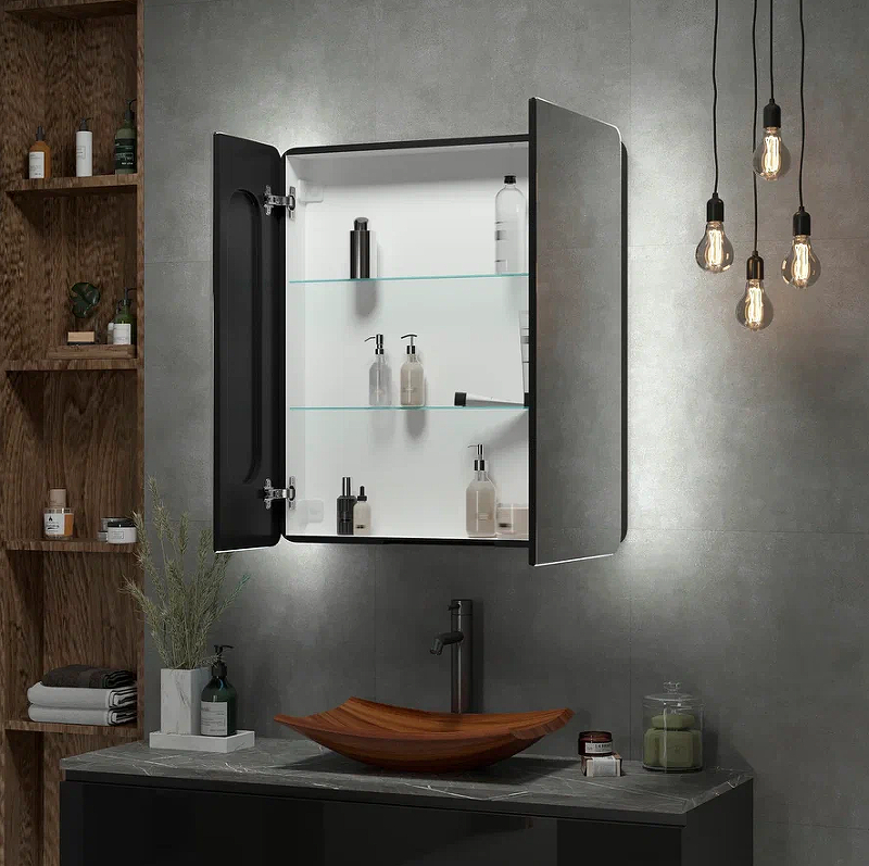 Зеркальный шкаф Континент Eltoro Black LED 76x85 с подсветкой, черный МВК114