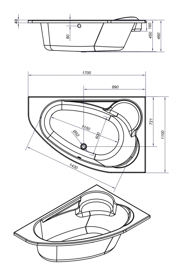 Фронтальная панель Cersanit Kaliope 170 R