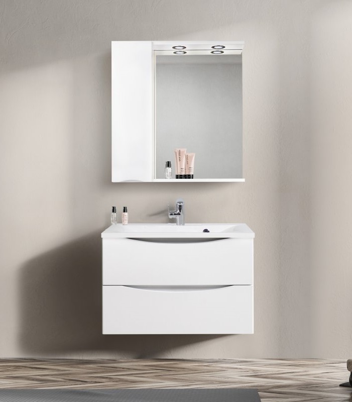 Зеркальный шкаф BelBagno MARINO-SPC-800/750-1A-BL-P-L 80 см, левосторонний, Bianco Lucido