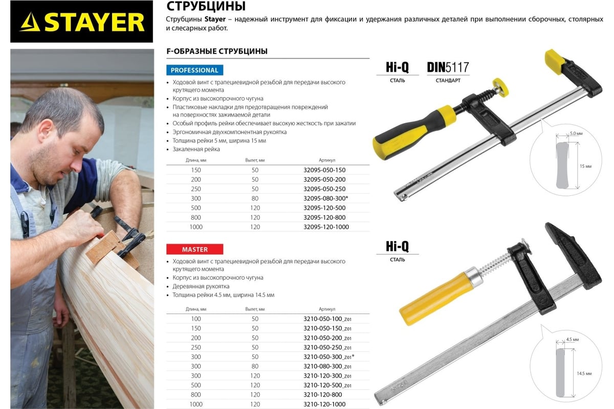 Струбцина тип F, 120х1000мм Stayer Master 3210-120-1000