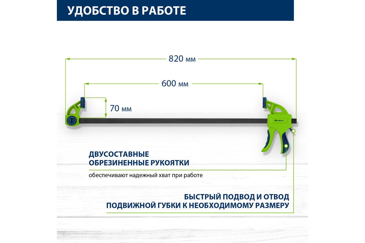 Быстрозажимная F-образная струбцина Сибртех 20567