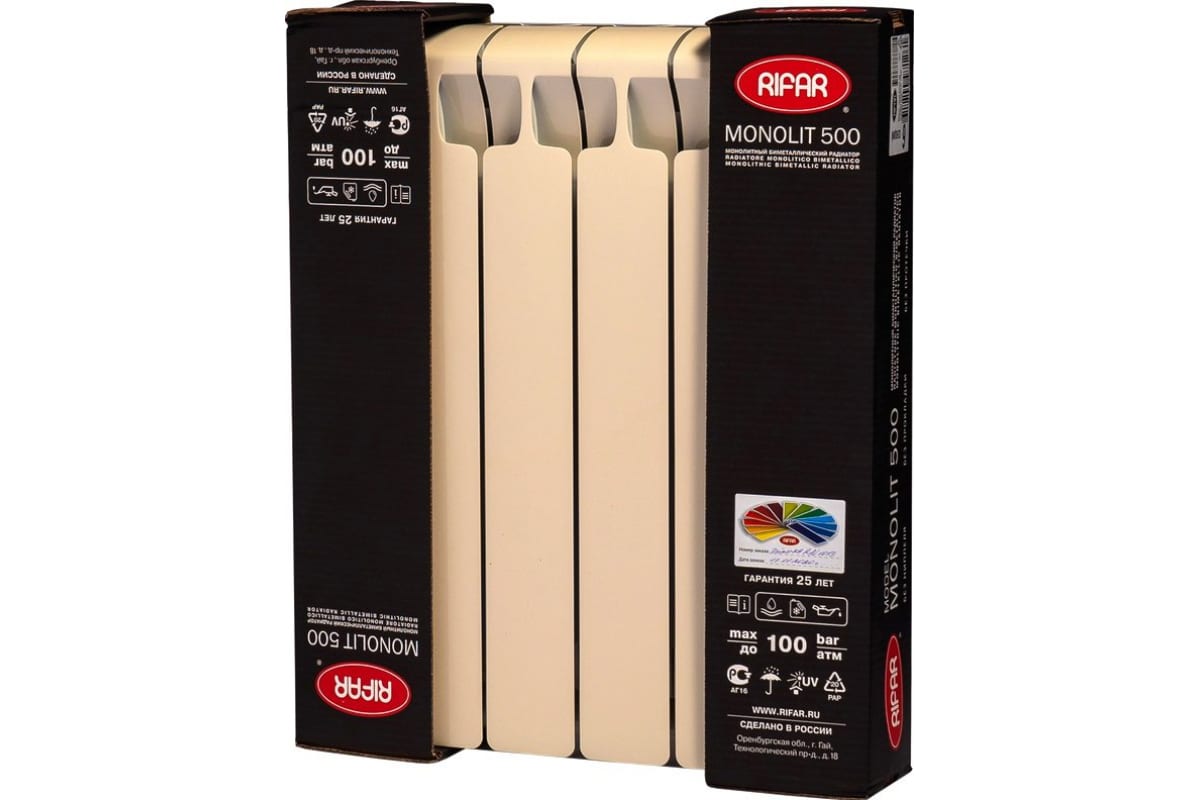 Биметаллический радиатор Rifar Monolit 500-6 Ду 3/4, АЙВОРИ RM50063/41013