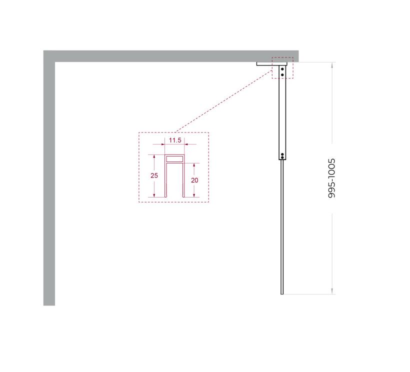 Душевая перегородка Belbagno UNO-L-1-TB-100-FL-Cr 100x200 рифленая, хром