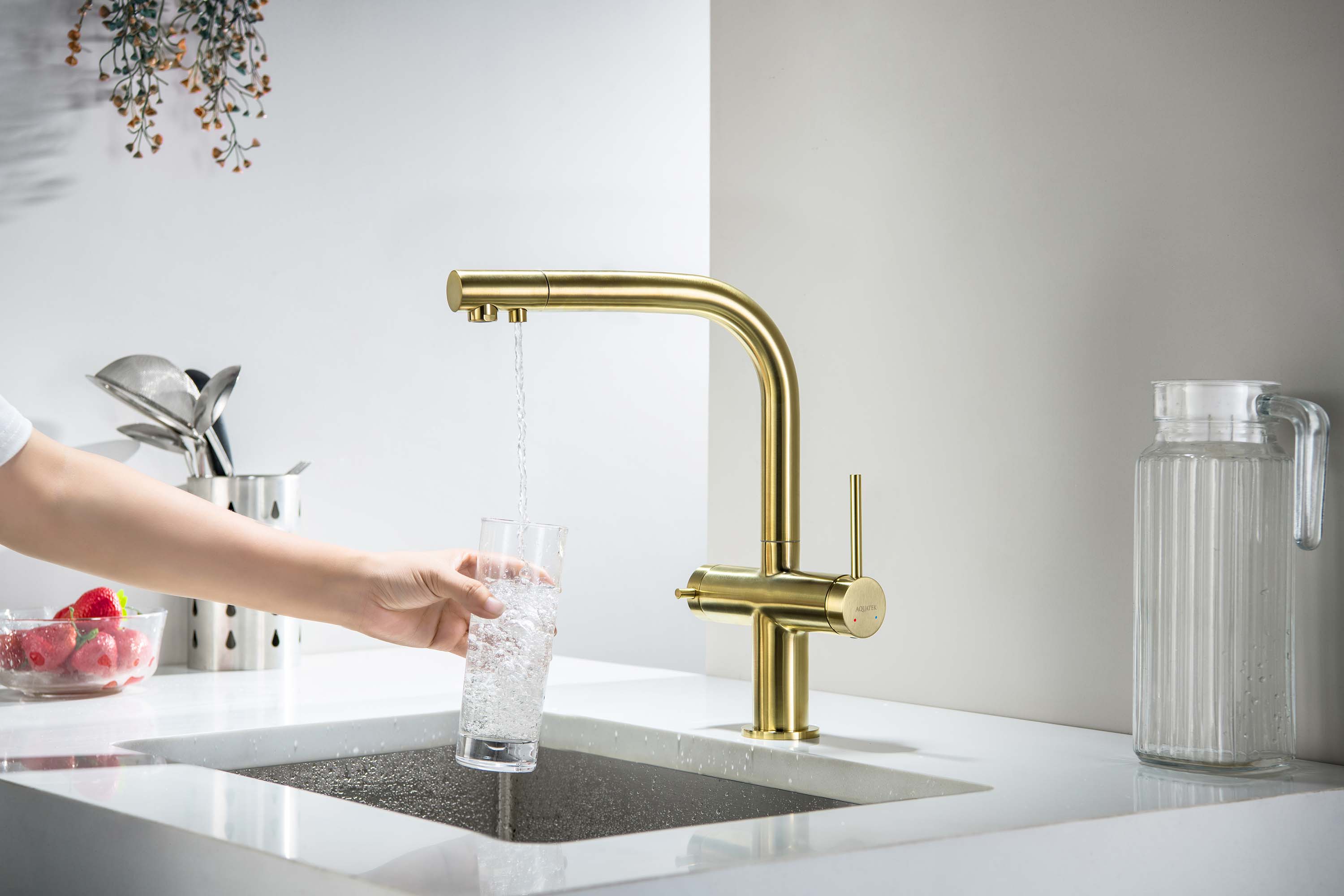 Смеситель для кухни Aquatek Европа AQ1385BG с подкл. к фильтру, шлифованное золото