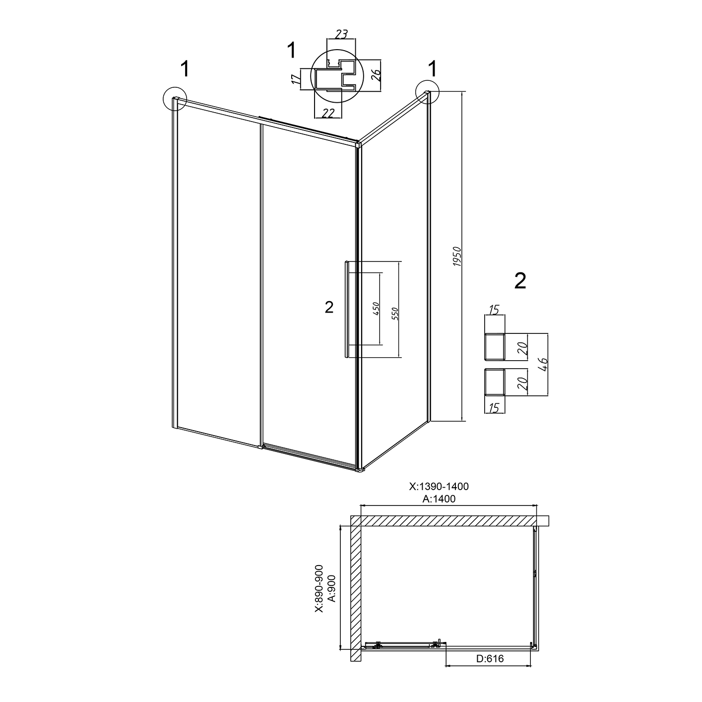 Душевой уголок Grossman Galaxy 120.K33.01.1490.21.10 140x90 тонированный, черный матовый