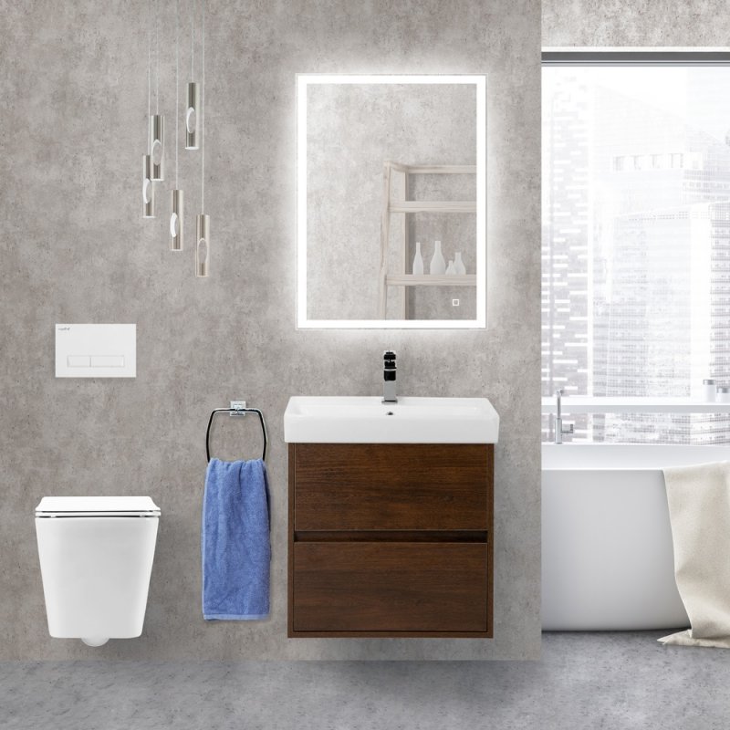 Тумба с раковиной BelBagno Neon 50 см, 2 ящика, Rovere Scuro