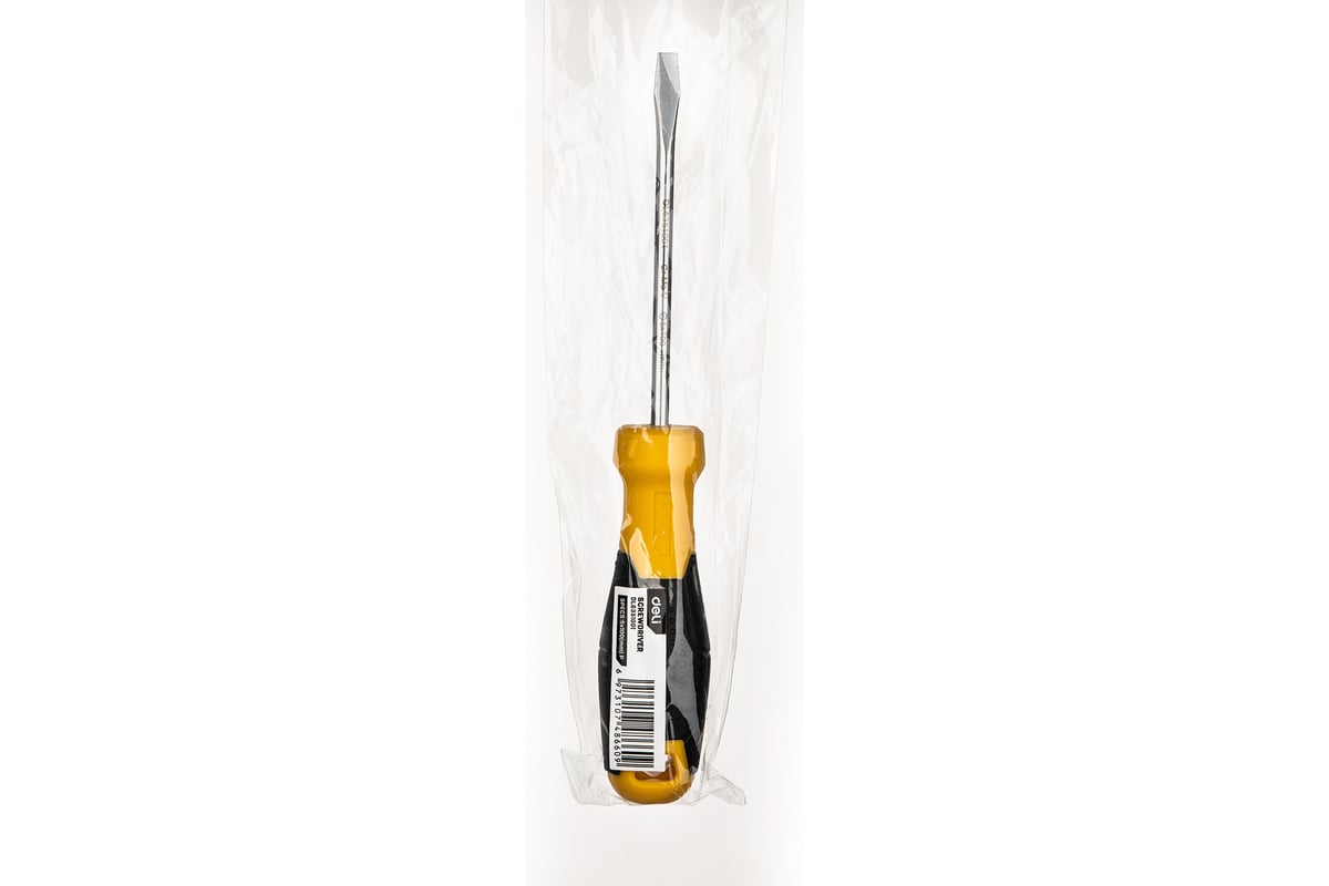Шлицевая отвертка Deli SL5х100мм DL6351001 Cr-V, магнит, TPR+PP ручка 98349
