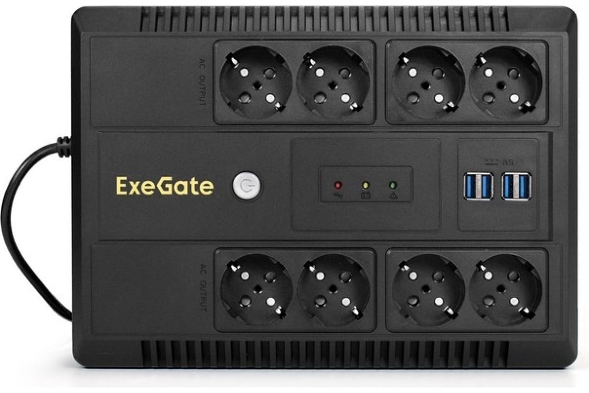 Источник бесперебойного питания Exegate NEO NNB-650.LED.AVR.8SH.CH 650VA 390W, LED, AVR, 8*Schuko, 4*USB-порта для зарядки, Black 295011