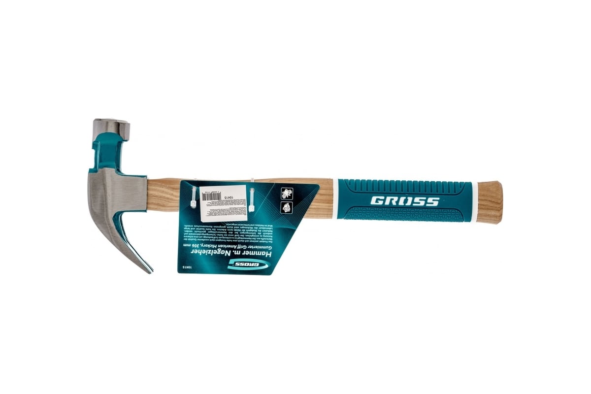 Молоток-гвоздодер Gross American hickory 450г, угол 45, магнит, обрезиненная рукоятка 10415