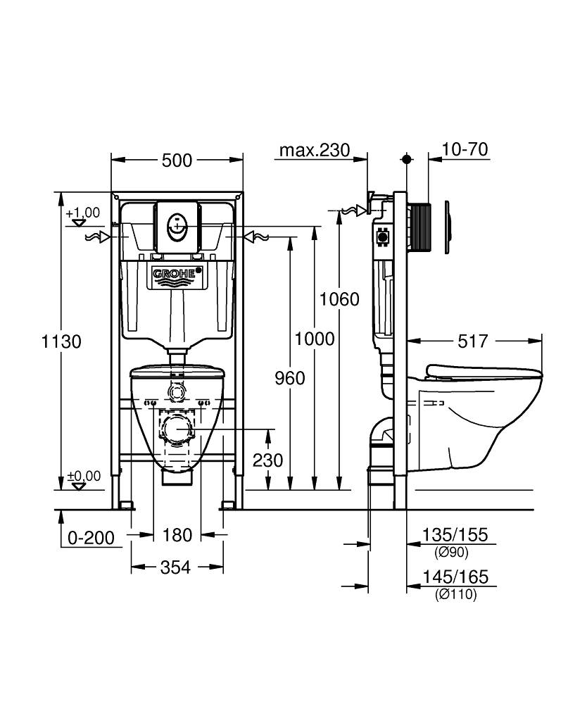 Подвесной унитаз Grohe Solido 39192000 комплект 4в1, хром