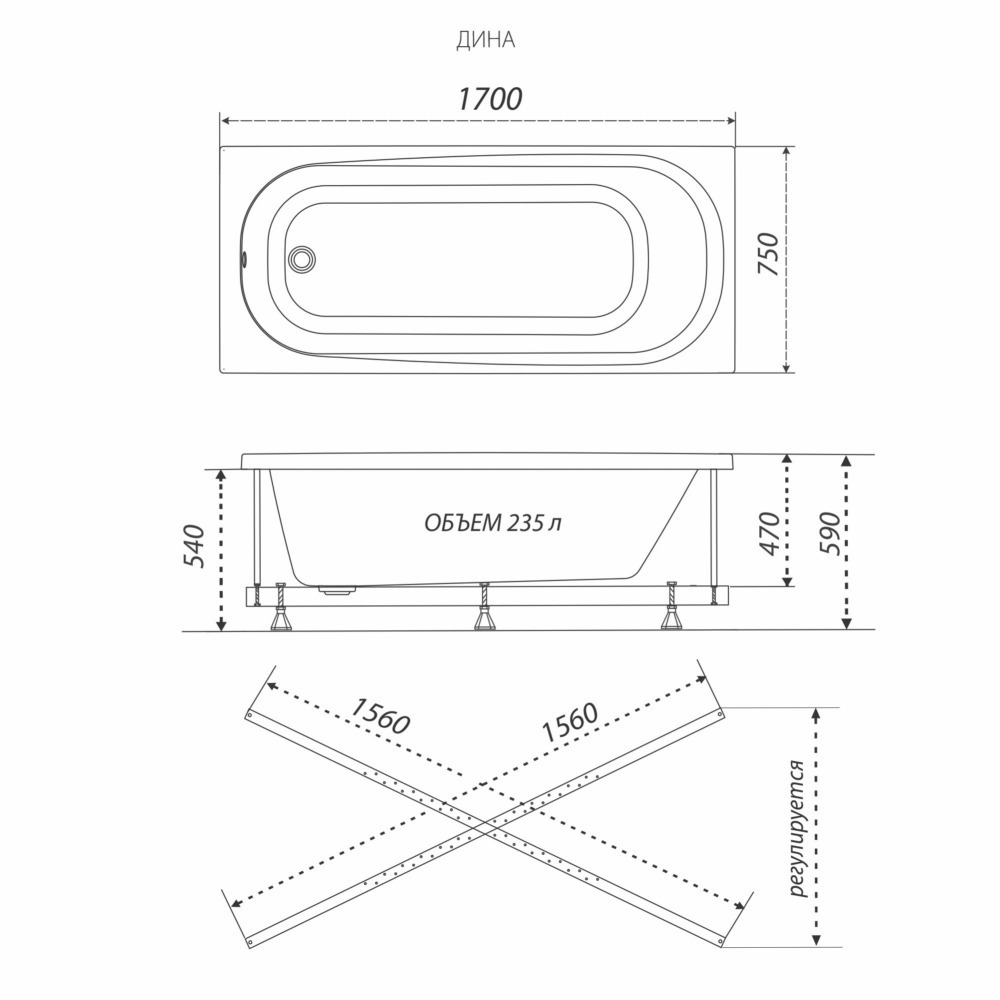 Акриловая ванна Тритон Дина Щ0000048442 170x75 см