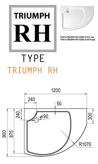 Поддон для душа Cezares Tray-Triumph 120x90 прямоугольный ассиметричный, правый