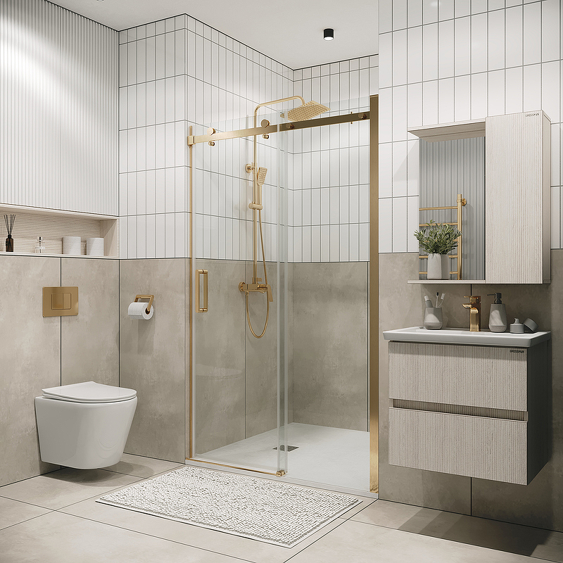 Душевая дверь Grossman Classic 150x195 прозрачное, золото сатин 100.K33.04.150.32.00