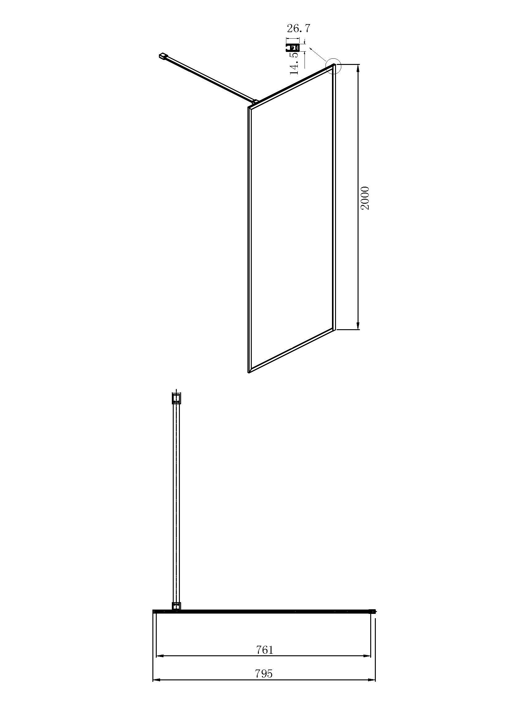 Душевая перегородка Ambassador Walk-In 80x200 15031220 профиль черный