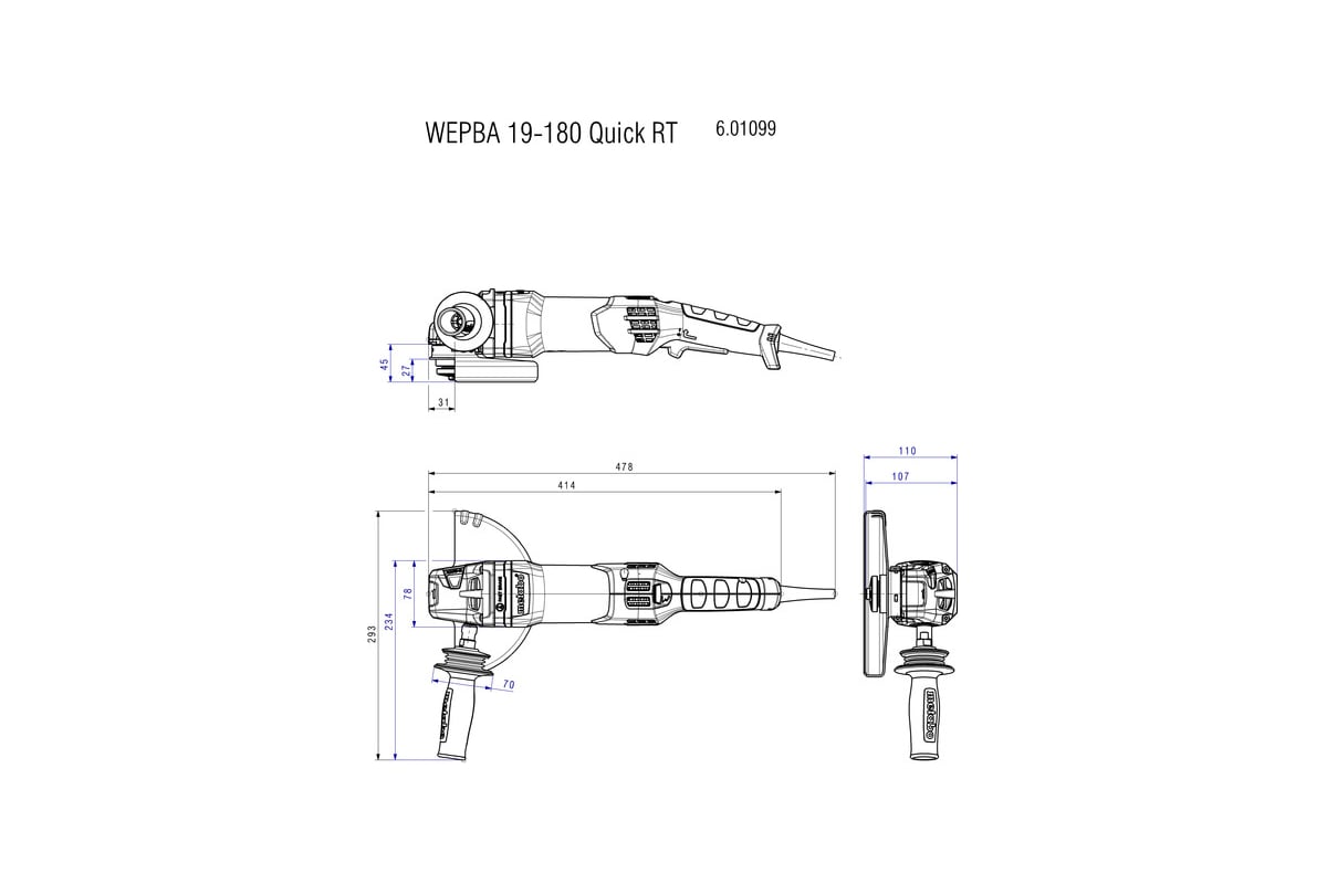 Угловая шлифовальная машина Metabo WEPBA 19-180 QUICK RT 601099000