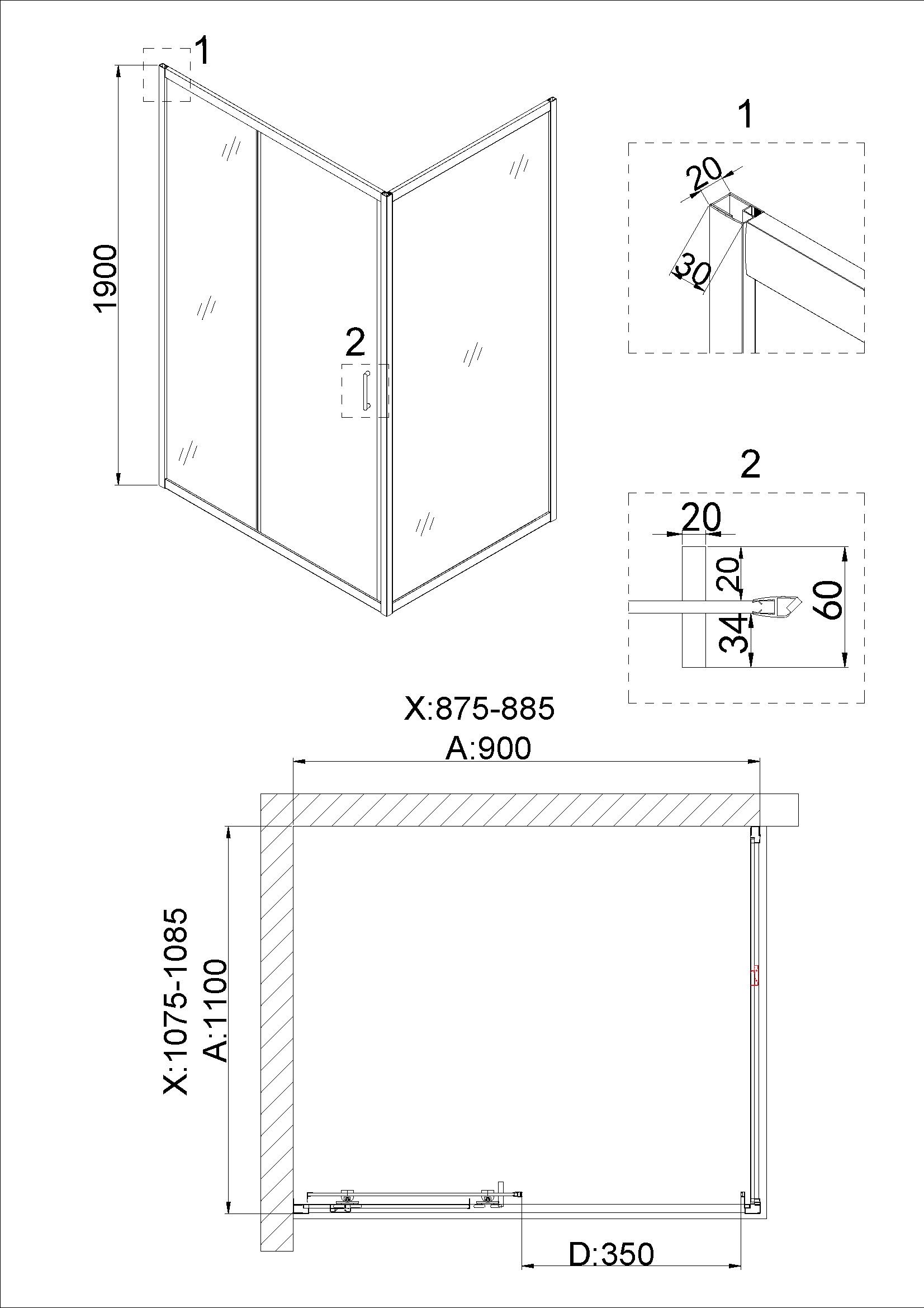 Душевая дверь Niagara Nova NG-42-9AG 90x190 прозрачный, золото