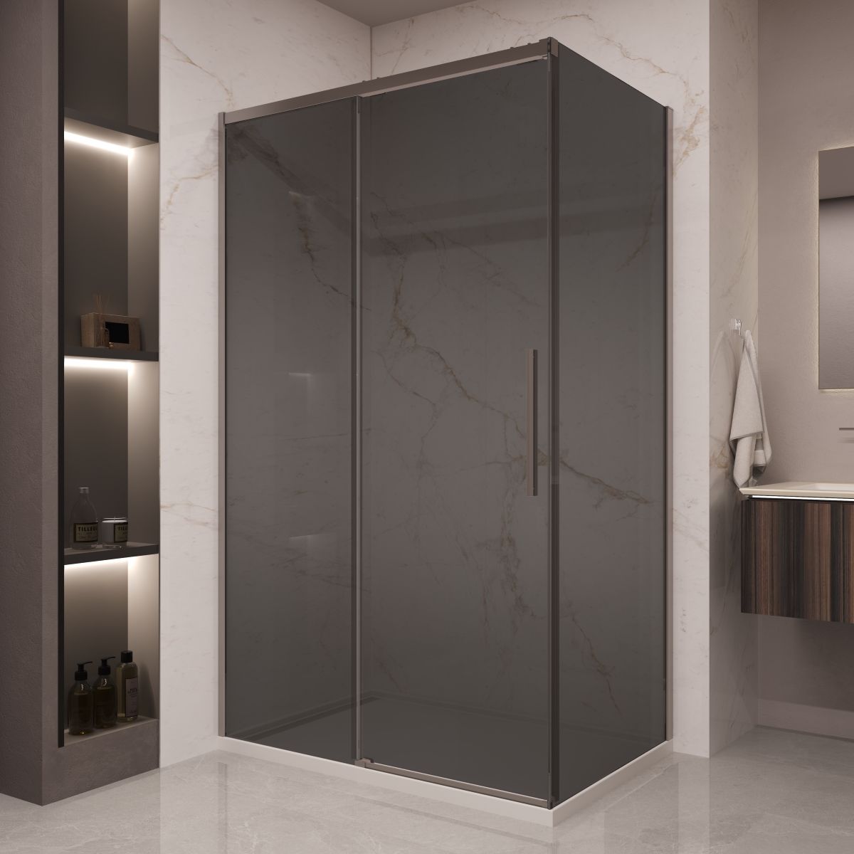 Душевой уголок Vincea Stella VSR-1ST9012CGGM 120x90 вороненая сталь, тонированное