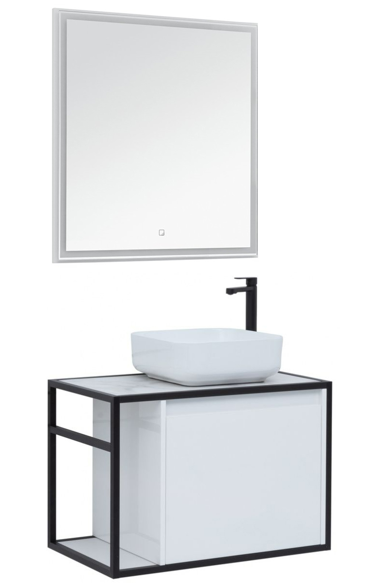 Мебель для ванной Aquanet Nova Lite Loft 75 см со столешницей, чаша справа, белый