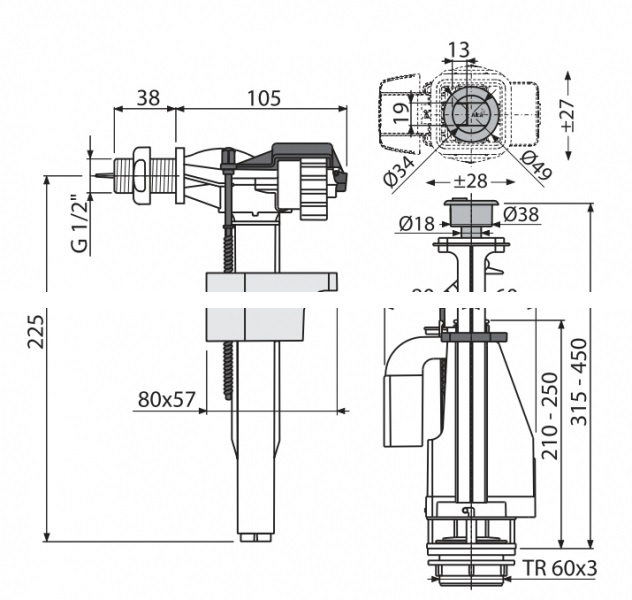 Выпускной комплект AlcaPlast SA08 1/2" с двойной кнопкой