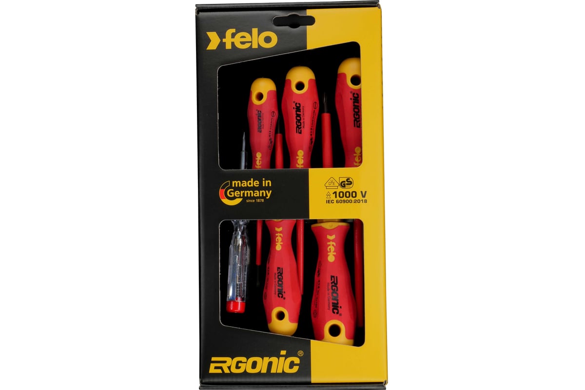 Набор диэлектрических отверток Felo Ergonic с тестером напряжения 6 шт 41396398