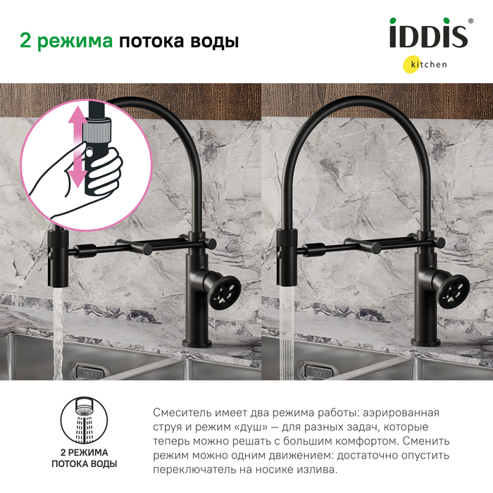 Смеситель для кухни Iddis Grange GRABLFLi05 черный матовый