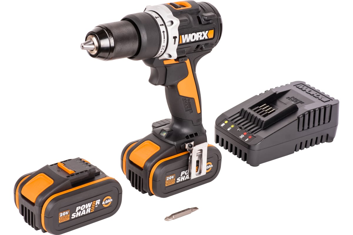 Ударная аккумуляторная дрель-шуруповерт Worx 60 Нм, 20 В, бесщеточная, 4 Ач x 2, ЗУ 2 А, кейс WX352.1