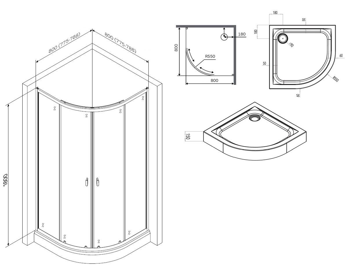 Душевой уголок Am.Pm X-Joy W88E-205-080BT64 80x80 с поддоном, прозрачный, черный матовый