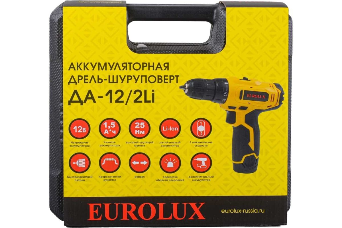 Аккумуляторная дрель-шуруповерт Eurolux ДА-12/2Li 72/14/38