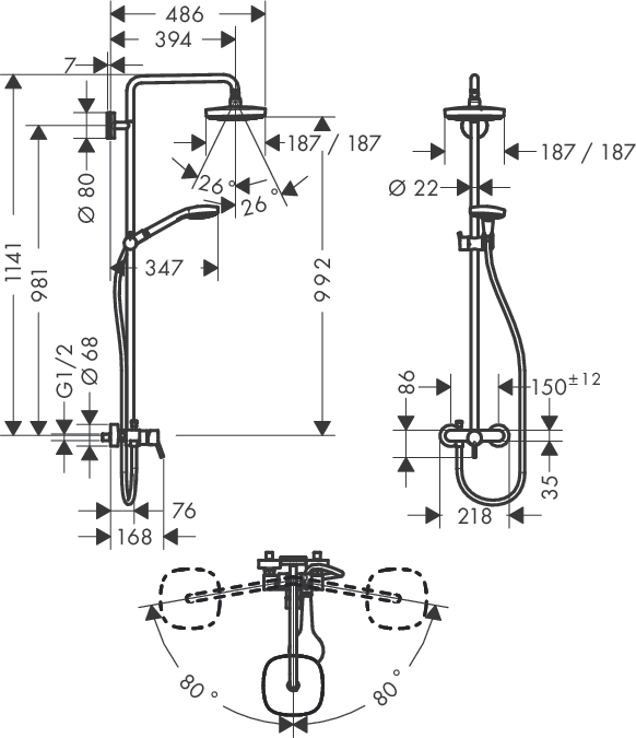 Душевая стойка Hansgrohe Croma Select E 180 27258400 хром/белый